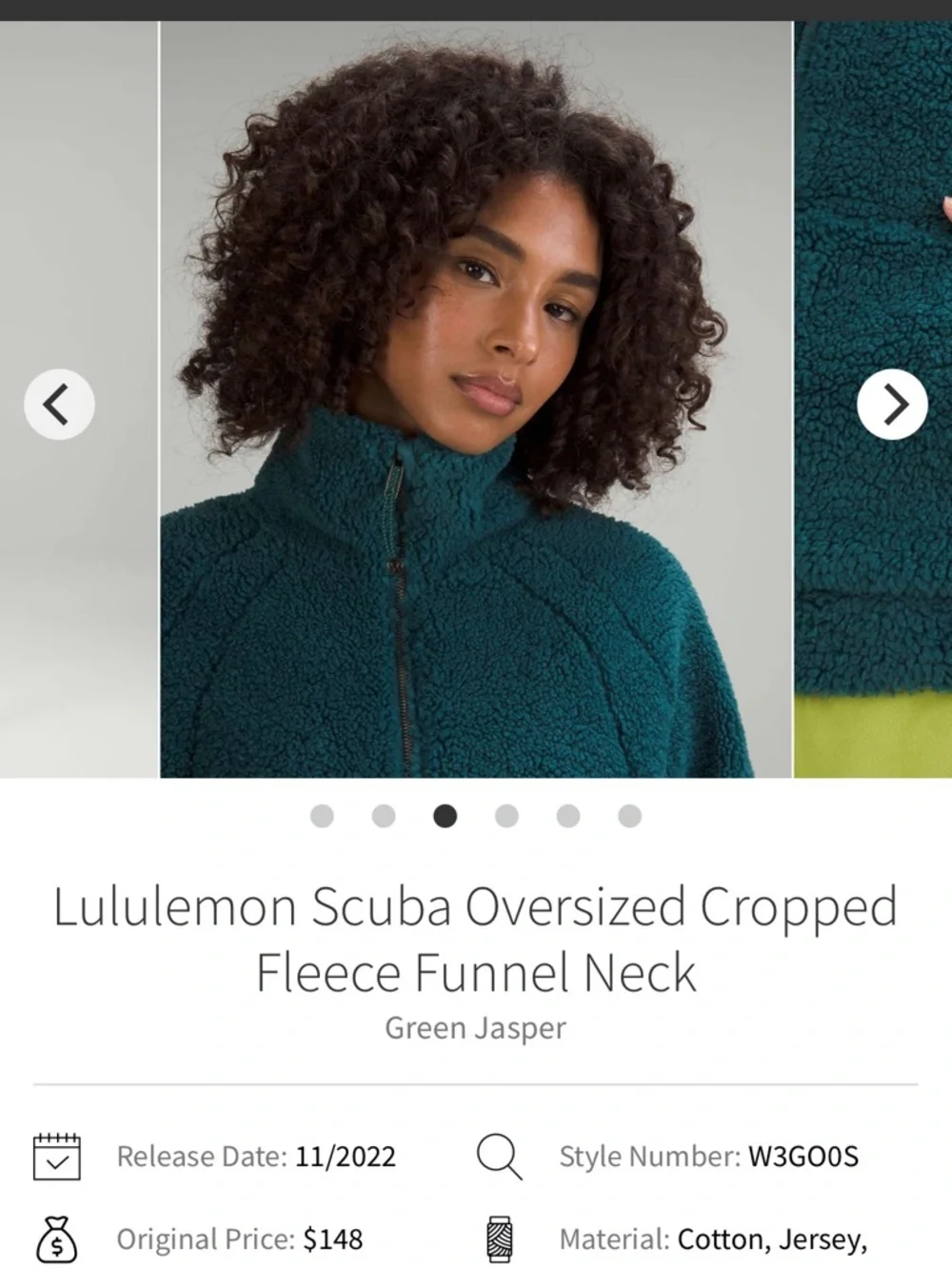 Lululemon Scuba Oversized Cropped Fleece Funnel Neck Green Jasper XL/XXL - Picture 11 of 13